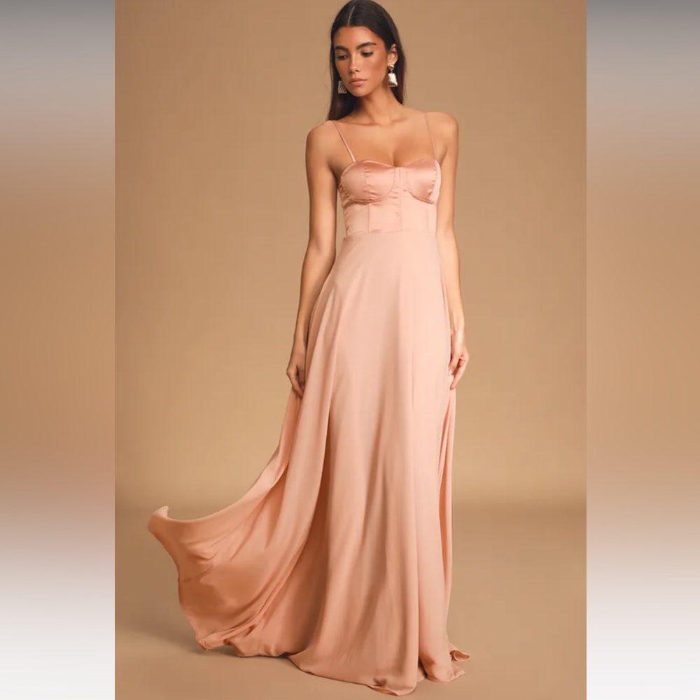 Lulus Best Part Of Me Blush Satin Bustier Maxi Dress